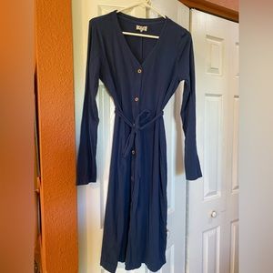 Pact button-down cotton/linen dress
